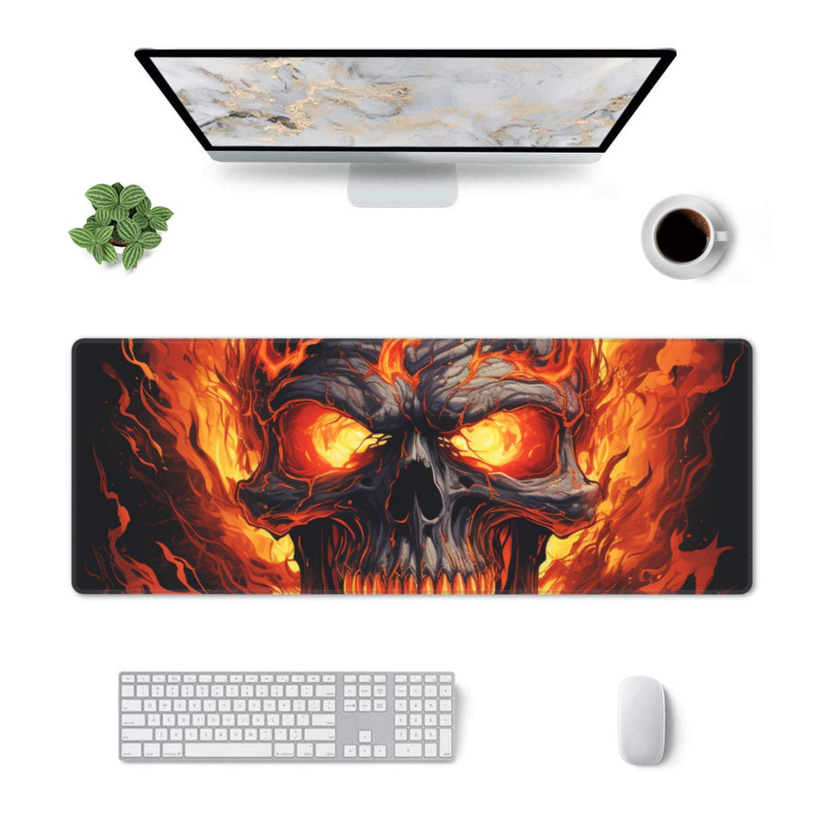 Gothic Skull On Fire Vintage Art Mouse Pad Extended Large Gaming Mousepad Non-Slip Rubber Big Keyboard Desk Mat 31.5 X 11.8 Inch