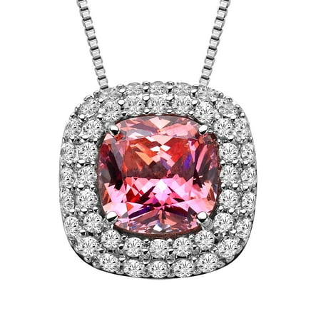 Cushion Pendant Necklace with 7 5/8 ct Pink Swarovski Zirconia in Sterling Silver