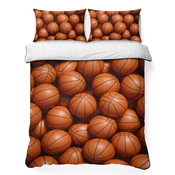Queen Quilt Set 90''x96'', Basketball Lightweight Summer Bedspread Coverlet Set with 2 Pillow Shams, Sports Brown Basketball Breathable All Season Quilt Bedding for Bedroom/Guest Room