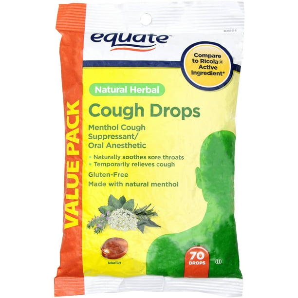Equate Natural Herbal Cough Drops Menthol, 70 Ct