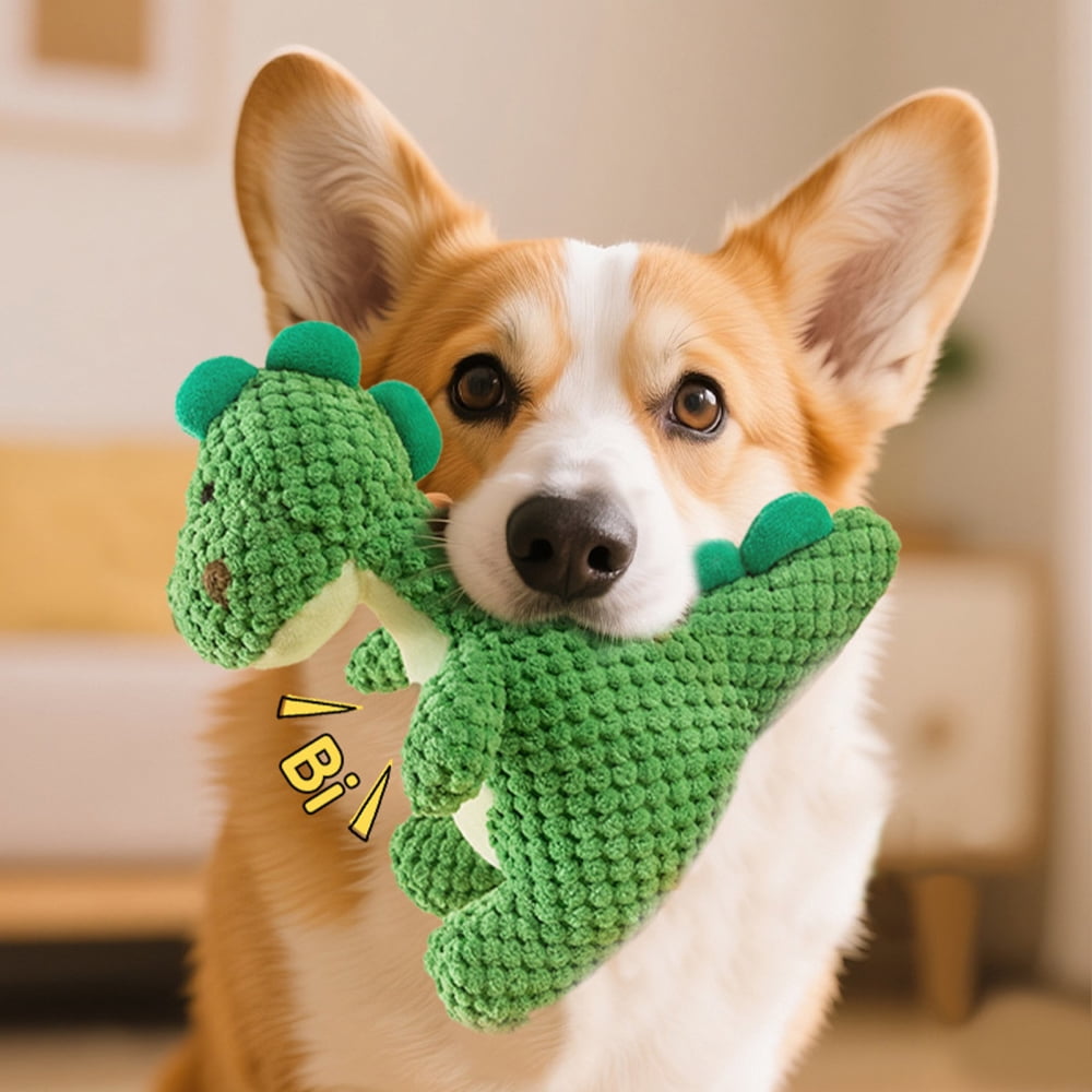 Ksruee Dog Toys Squeaky Anti-Stress Plush Dinosaur Dog Teething Toy for Aggressive Chewer Puppy Training Boredom Release Indoor Beach Park Yard Activities smart