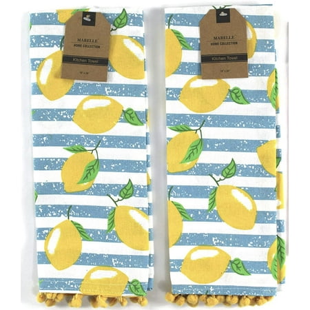 

Serafina Home Summer Fun Kitchen Dish Towels Set 2pc: Bright Colorful Cotton Towels with Fringe (Lemons)