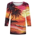 thumbnail image 5 of LYEAA 2025 Tropical Paradise Collection Women 3/4 Sleeve Blouse Round Neck Loose Fit Vacation Top Beachwear Resort Style Summer Casual Shirt Multicolor S, 5 of 5