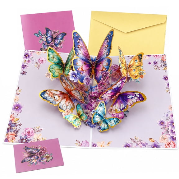 Butterflies in Nature Pop Up Card - 3D Butterfly Card for Wife, Husband, Girlfriend, Mom, Dad, Mother, Father (Birthday Card, Get Well, Thank You, Anniversary)