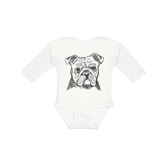 Inktastic English Bulldog Sketch Portrait Boys or Girls Long Sleeve Baby Bodysuit