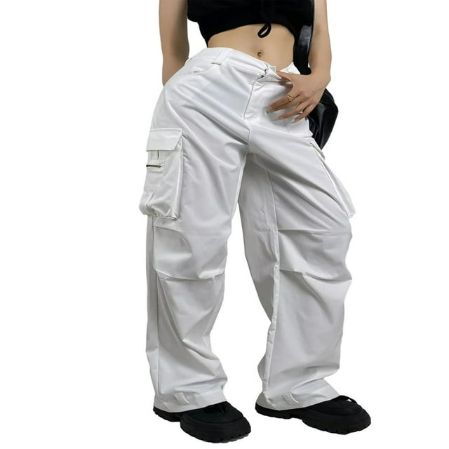 Women‘s Parachute Trousers in Solid Color Loose Cargo Long Pants