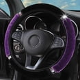 thumbnail image 4 of Funda para volante de diamante esponjoso (púrpura) con diamantes de imitación de cristal brillante, protector universal de volante elástico de coche de 15 pulgadas para mujeres y niñas JM, 4 of 4