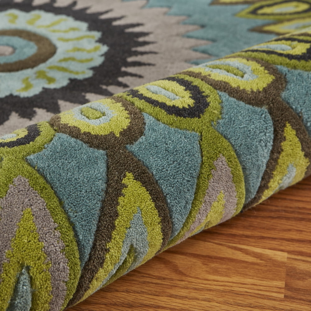 LR Home Wren 5' Round Green Peacock Medallion Indoor Area Rug