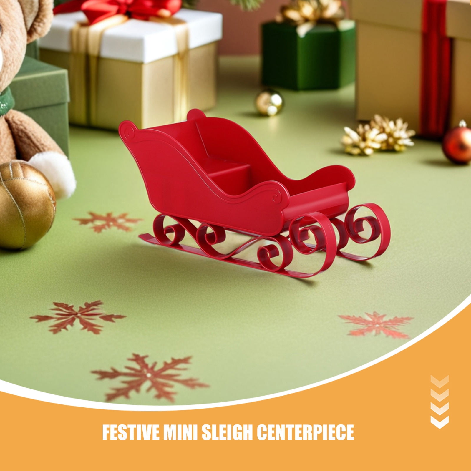 OUNONA 4-Piece Red Holiday Sleigh Decorations for Christmas Party Table Centerpiece and Festive Stocking Stuffers