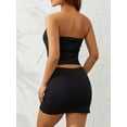thumbnail image 6 of Musuos Women Summer 2PCS Outfits, Low-Cut Strapless Plain Color Crop Tops, Low Waist Super Short Hip Skirt, 6 of 10