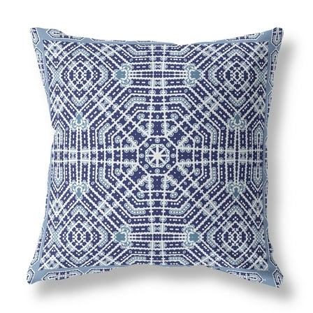18â€ Indigo Blue Geostar Indoor Outdoor Throw Pillow