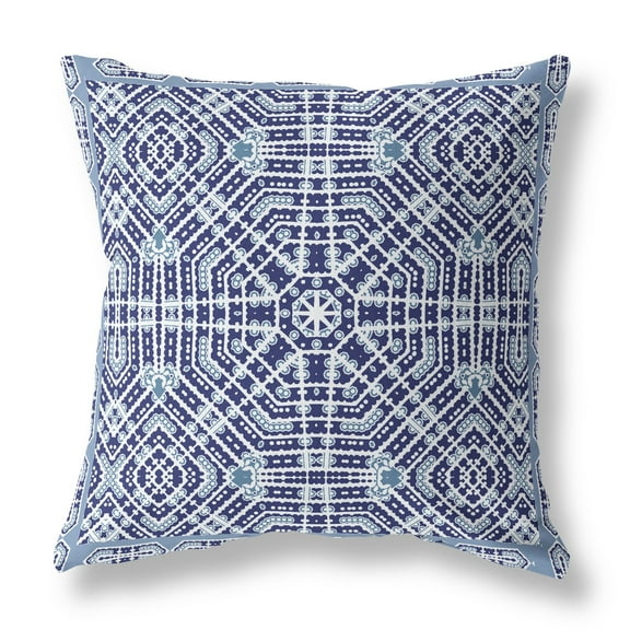 18â€ Indigo Blue Geostar Indoor Outdoor Throw Pillow