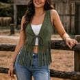 thumbnail image 6 of Women's Faux Suede Fringe Vest Tie Front V Neck Sleeveless Cropped Tassel Trim Boho Western Cowgirl Style Summer Festival Concert Outwear Army Green, 6 of 7