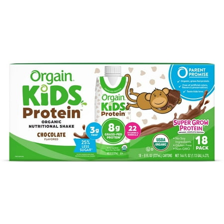 Orgain Kids Protein Organic Nutrition Shake, Chocolate, 8 Fluid Ounce (18 Pack)