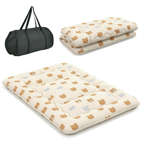 Costway Full Futon Mattress Japanese Floor Pad Washable Cover Carry Bag Brown Bear