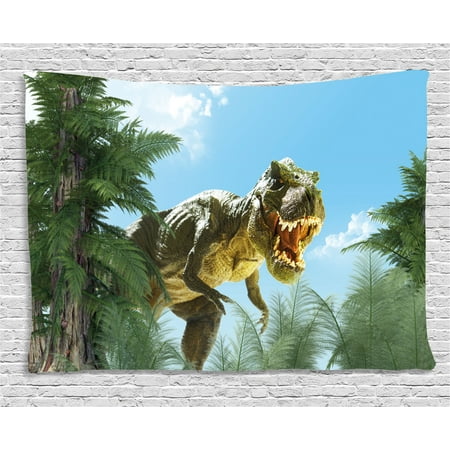 - Fantasy Tapestry, Giant Dinosaur in Forest Jurassic Monster Fossil Creature Digital Design, Wall Hanging for Bedroom Living Room Dorm Decor, 60W X 40L Inches, Sky Blue Fern Green, by Ambesonne