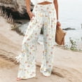 thumbnail image 2 of Mlqidk Trousers Pants for Women Casual High Waisted Gauze Pants Petite Wide-Leg Cotton Linen Trousers Plus Size Loose Floral Print Pants with Pocket White 2XL, 2 of 5