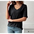 thumbnail image 2 of Timegard Womens Summer Tops Ribbed V-Neck Half Sleeve Solid Color Basic Tee Casual Loose Shirts Tops, 2 of 7