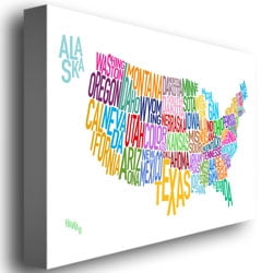 Trademark Art "United States Text Map" Canvas Wall Art by Michael Tompsett