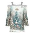 thumbnail image 4 of asdoklhq Christmas Long Sleeve Shirts for Women Fashion Shoulder Strap Christmas Printed T-shirt with 7/3 Sleeves and 4/3 Sleeves Top Light Blue XL, 4 of 5