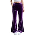 thumbnail image 2 of Mercatoo Kids Girls Velvet Flared Pants Elastic Waist Lightweight Bell Bottom Pants Spring Casual Yoga 𝗕ootcut Trousers, 2 of 4