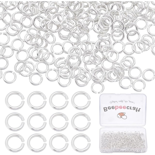 300 anillas abiertas de 4 mm, de latón chapado en plata de ley 925, para reparar joyas, con caja de almacenamiento.