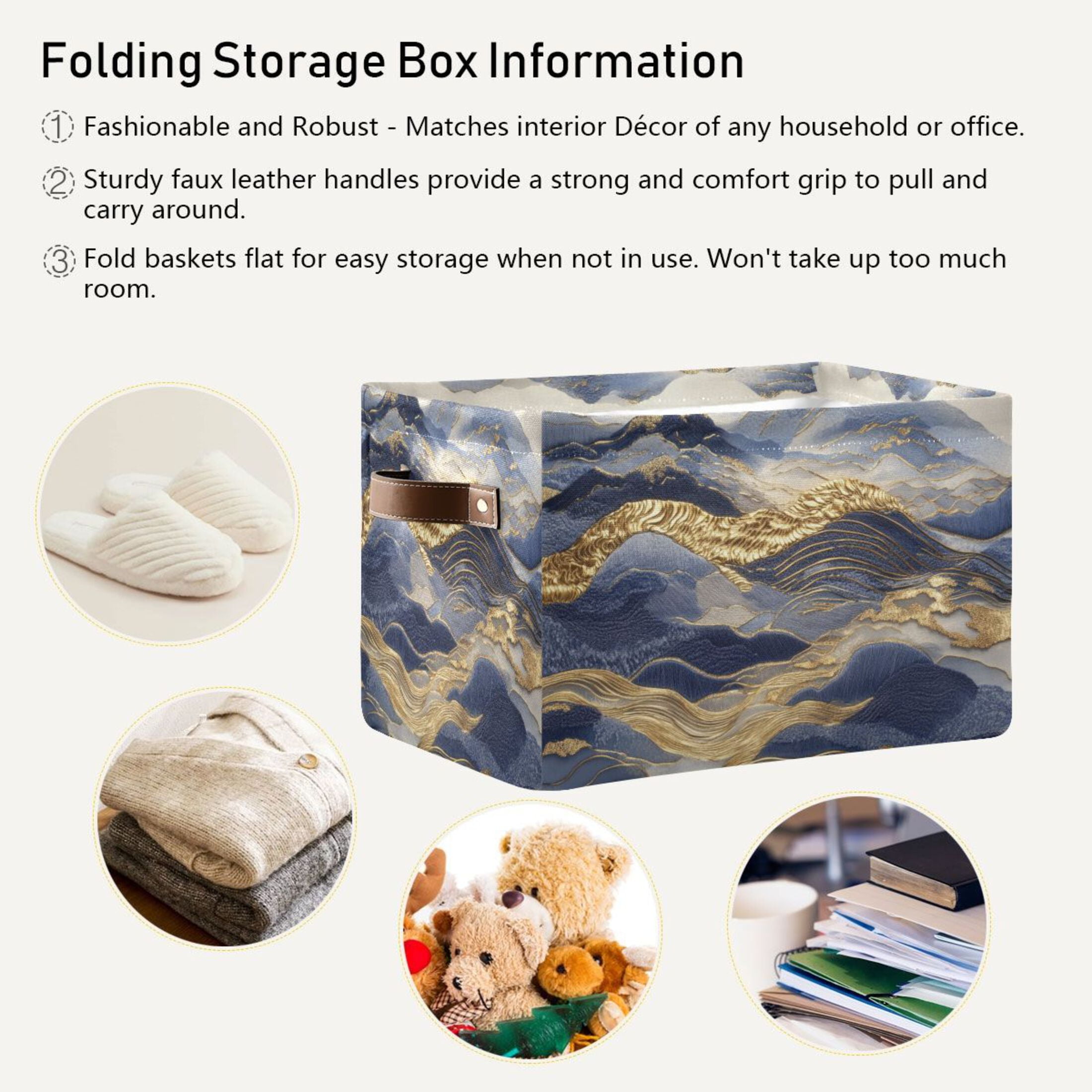 Flowing Liquid Gold Foldable Storage Basket,Canvas Fabric Foldable Storage Bins with Handles Open Home Storage Bins Boxes for Toy Book Shelf Closet Baskets