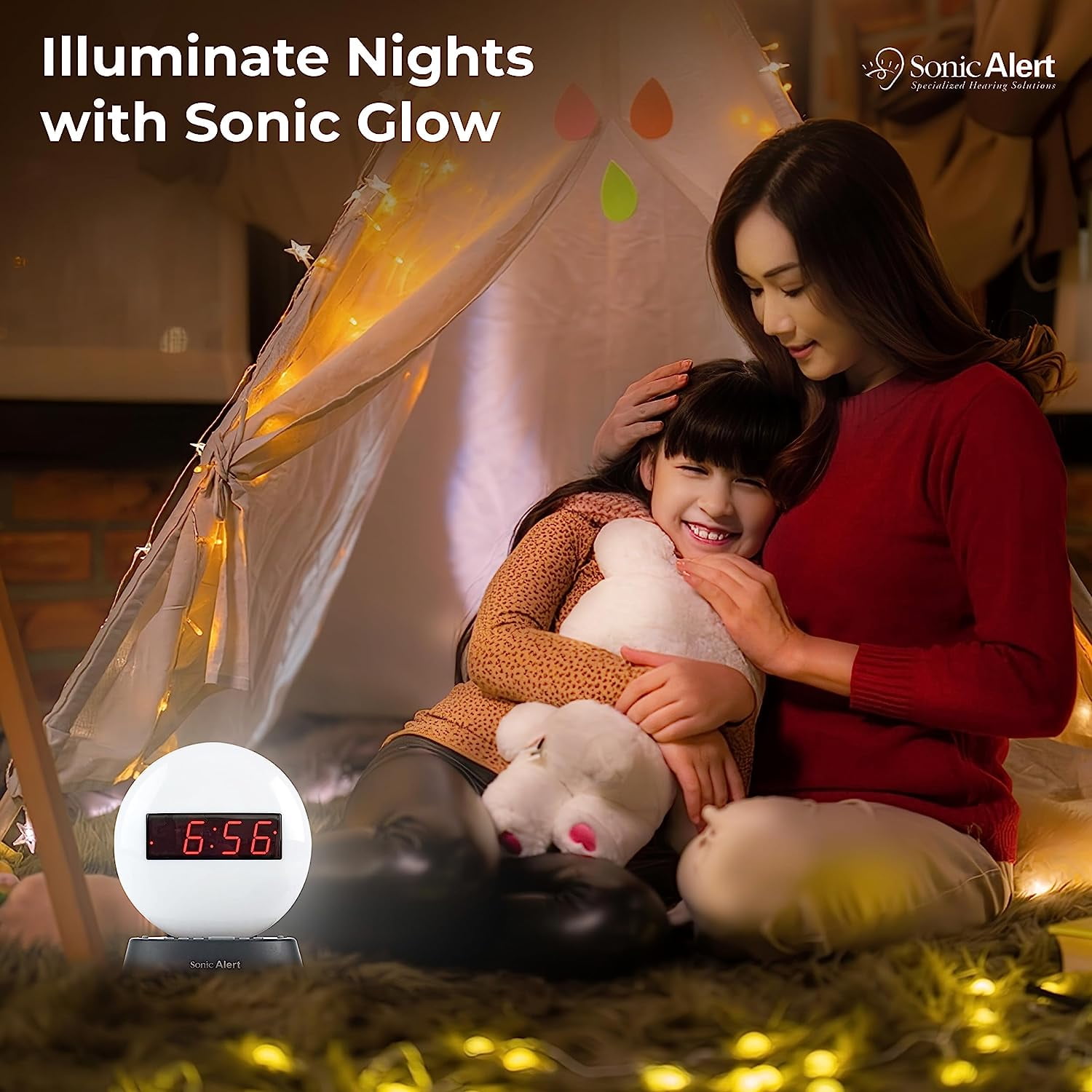 Sonic Alert Soft White Alarm Clock Nightlight - Wake Up with Gentle Light and Sound