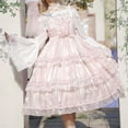 thumbnail image 4 of Mnyycxen Women Sweet Lolita Dress Victorian Long Sleeve Princess Dress Layered Kawaii A-line Dress with Bow, 4 of 5