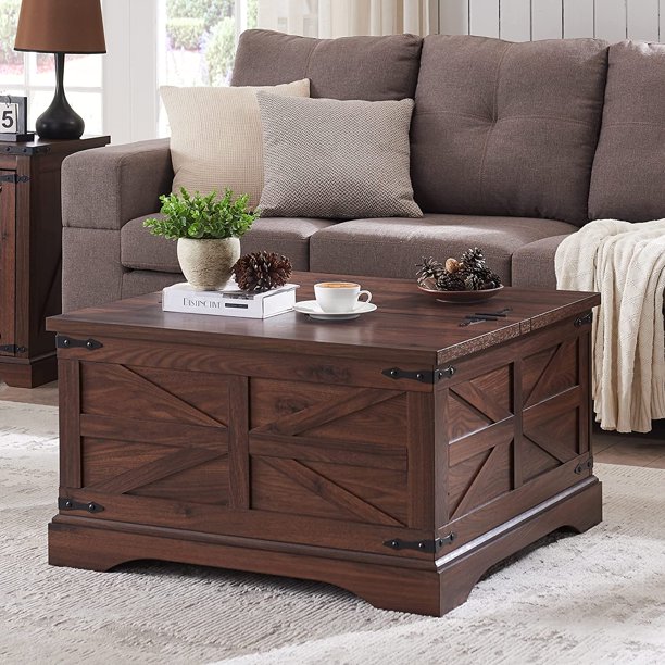 T4TREAM Farmhouse Square Wood Center Coffee Table with Lift Top and