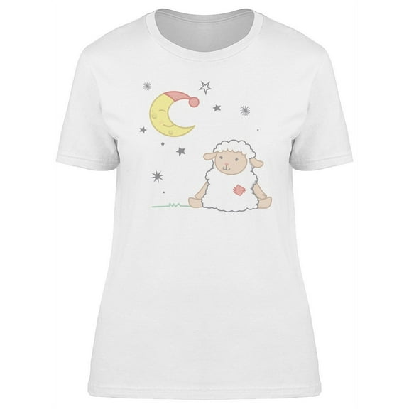 Cute Sheep And Moon Cartoon T-Shirt Women -Image by Shutterstock, Female Large