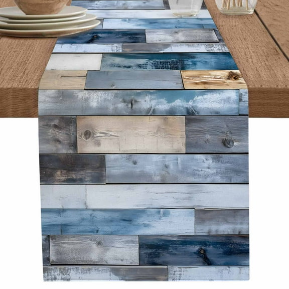 nqOlkjepod Blue Wooden Grain Table Runner 36 Inches Long Farmhouse Dress Scarves, Farmhouse Country Abstract Art Dining Tablerunner for Coffee Table/Kitchen Island/Party Décor, Small 13" x 36"