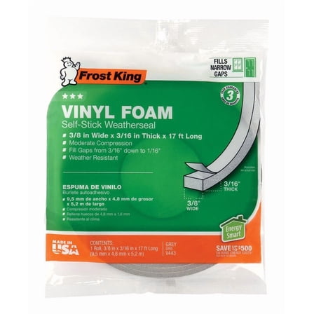 Frostking Gray Foam Waterproof Weatherseal Doors & Windows 17Ft. L X 3/16In. T