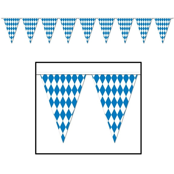 Club Pack of 12 Blue and White Oktoberfest Pennant Banner Hanging Decors 30'