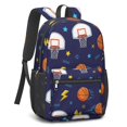 thumbnail image 2 of Basketball and Star Navy Pattern 17" School Backpacks for Teens,Waterproof Oxford Fabric,S-Shape Padded Straps for School,Travel,Hiking,Camping, 2 of 6