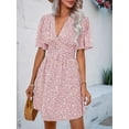 thumbnail image 5 of Women Summer Dresses Short Sleeve V Neck Floral Midi Sundress Pink L, 5 of 7