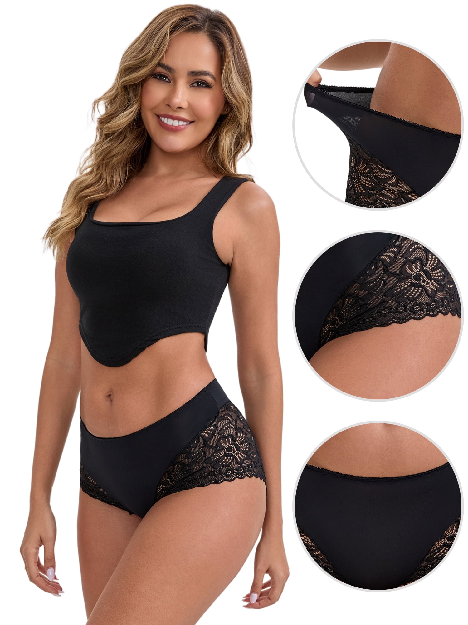 DARING DIVA Women's Ice Silk Mid-Waisted Full Coverage Boxer Briefs XL Black