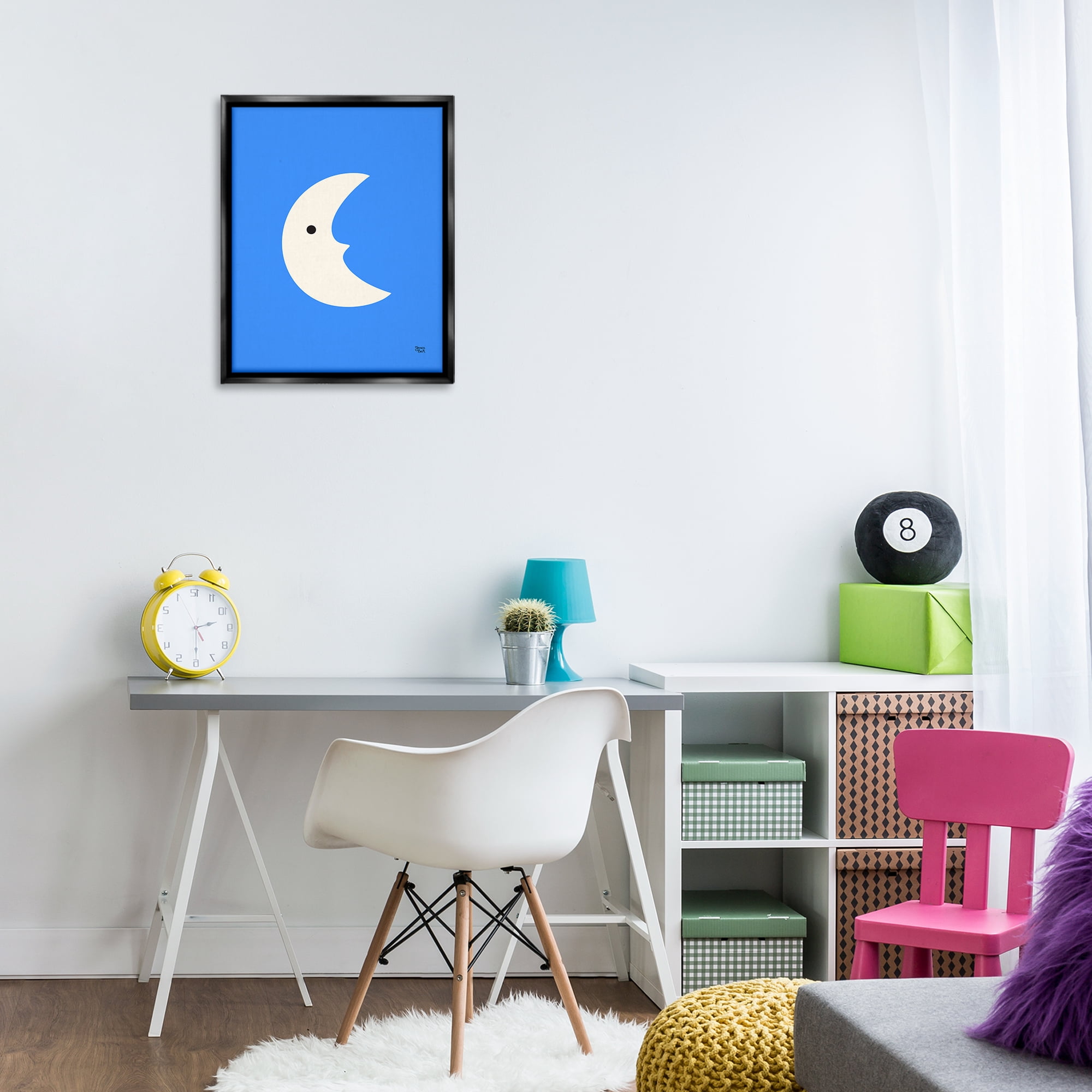 Stupell Industries Blue Crescent Moon Face Landscape & Nature Painting Black Floater Framed Canvas Art Print Wall Art, 17 x 21