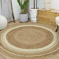 thumbnail image 2 of Ripaz Vogue Jute Rug Hand Woven Round Beige + White Border Living Room Area Rug, Farmhouse Rug (11 Feet Diameter), 2 of 5