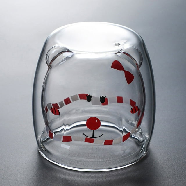 Tasse à Lait en Verre Double Dessin Animé avec Bouche Ronde 1PCS