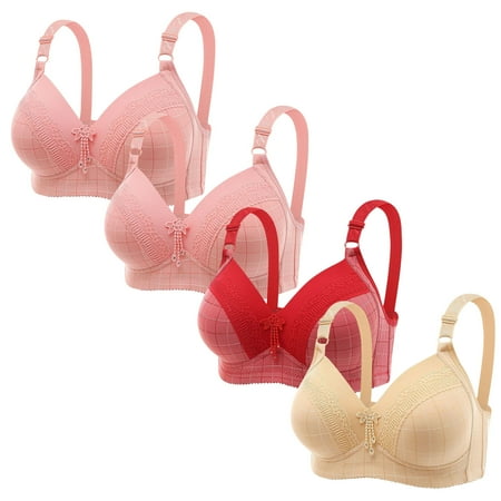 Lisbinx Bras for Women Full Coverage 4PC Women Plus Size Lace Stitching Plaid Printing Non-Steel Ring Non-Magnetic Buckle Underwear Bra Deals of the Day Clearance Prime