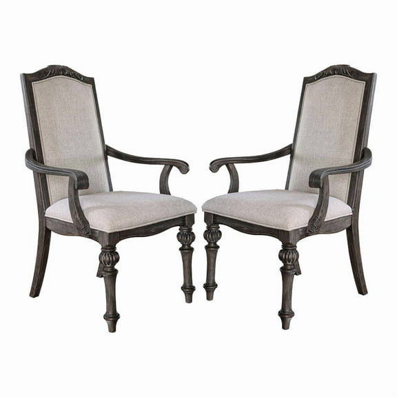 Furniture of America Clyde Fabric Scrolled Arm Chair in Ivory (Set of 2)
