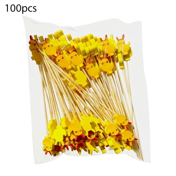 Easter Toothpicks for Appetizers and Cocktails, 100-Pack, 12cm Natural Bamboo with Festive Designs