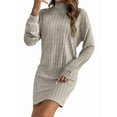 thumbnail image 2 of Women Long Sleeve Oversize Turtle-Neck Sweater Dress Cable Knit Short Dresses Vacation Winter Clothes Gray S, 2 of 9