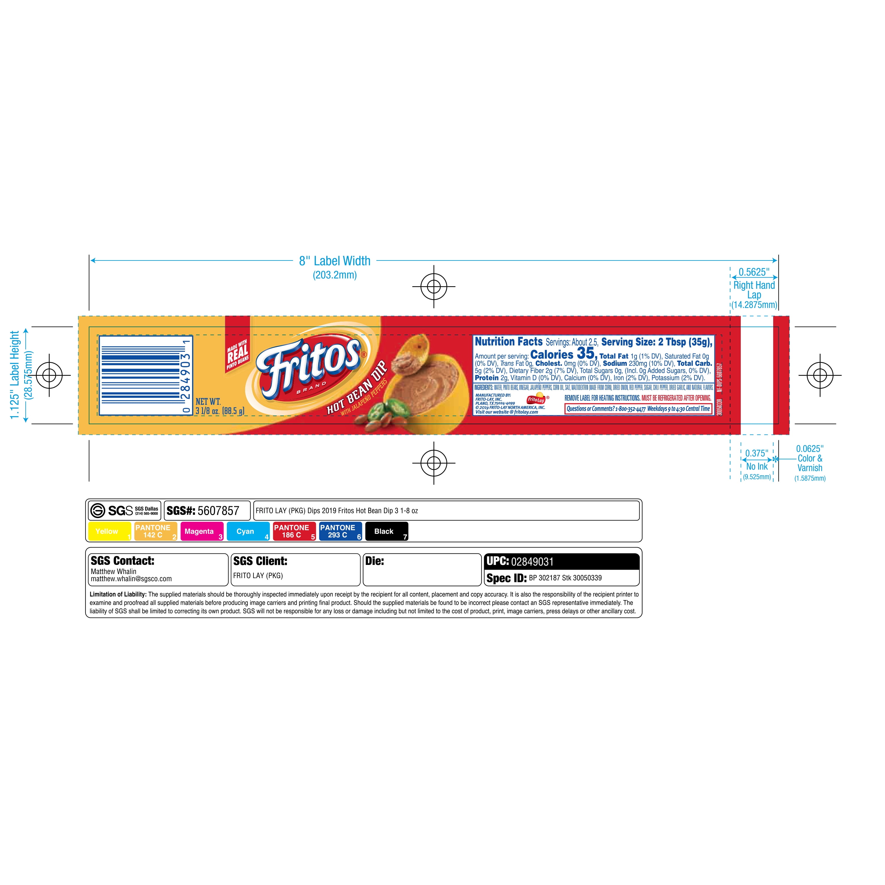Fritos Brand Hot Bean Dip with Jalapeno Peppers, 3.125 Ounce Single Can