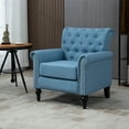 thumbnail image 2 of Mid-Century Accent Chair, Comfy Linen Button Tufted Upholstered Armchair with Arms and Wood Legs Vintage Single Sofa Chair Leisure Lounge Chair Accent Chair for Living Room Bedroom, Light Blue, 2 of 7