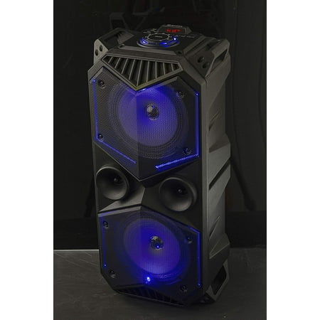 Massive 100W Bluetooth Speaker Portable Wireless LED Light Show Stereo Boom Box Style Rugged Party Speakers Built-in FM Radio Tuner USB & Micro SD Card Input 3.5mm Aux Jack Indoor Outdoor (Best Outdoor Concert Speakers)