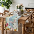 thumbnail image 3 of Easter Cartoon Bunny Table Runner, Spring Tulips Daisy Leaf Green Blue Wood Cotton Linen Kitchen Table Decoration Washable Dining Tabletop Runners for Home Party Decor 13x90 Inches, 3 of 9