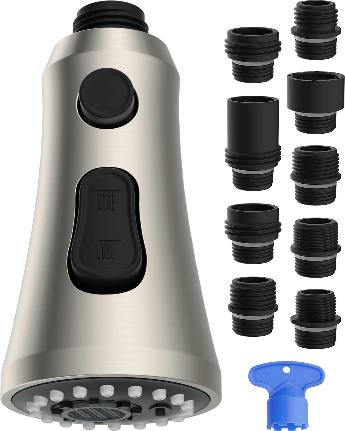 Pull Down Faucet Head Replacement with 9 Adapters Compatible with Faucet Head. 3 Function