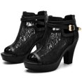 thumbnail image 4 of BLISSFUL STEP Women's Lace Peep Toe Platform Ankle Boots Chunky Heel Adjustable Buckle Strap Vintage Wedding Booties Black 8.5, 4 of 7